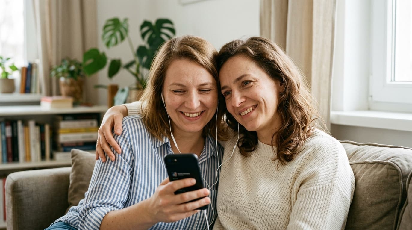 Zwei Freundinnen, die zusammen lachen